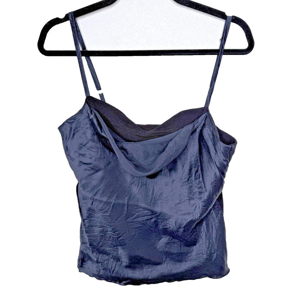 Jessie Della Femina Silk Front Camisole Womens XL Black Cowlneck Tank‎ Cami